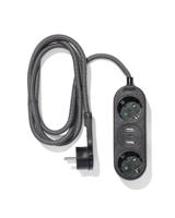 HEMA Stekkerdoos 2-voudig met USB 1.5m zwart - thumbnail