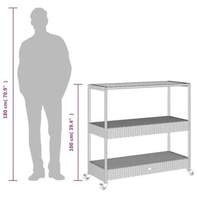 Keukentrolley 3-laags poly rattan en massief acaciahout grijs