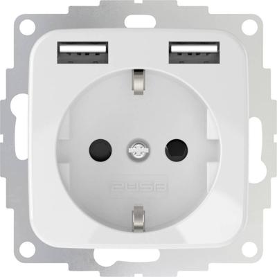 Stopcontact met 2x USB poort 2400mA glanzend wit - compatible met Busch-Jaeger Standaard / Inbouw SI
