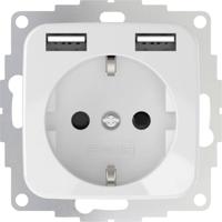 Stopcontact met 2x USB poort 2400mA glanzend wit - compatible met Busch-Jaeger Standaard / Inbouw SI - thumbnail