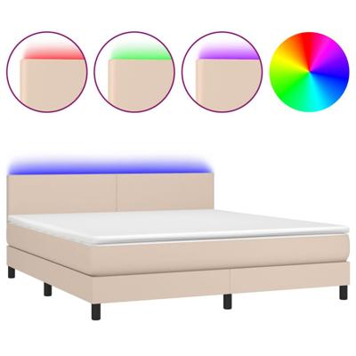 Boxspring met matras en LED kunstleer cappuccinokleur 180x200cm