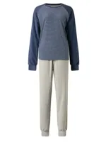Badstof dames pyjama - Winter Streep - Warme pyjama - S - Blauw - S - thumbnail