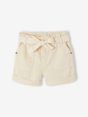 Meisjesshort in paperbag-stijl ecru