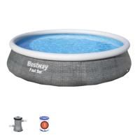 Bestway Opblaasbaar Zwembad Volwassen Ratan Ring met Filter 396x84 cm Tuin 57376 - thumbnail
