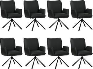 Set van 8 Zwarte leren industriële draaibare eetkamerstoelen Elite - Toledo Leer Nero (zwart leer)