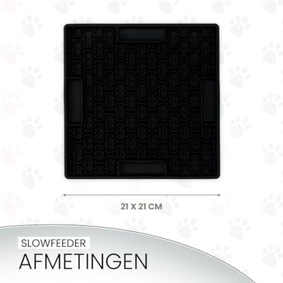 Eat Slow Live Longer Likmat, 21 x 21 cm, vierkant, snuffelmat, anti-snuffelmat, slowfeeder, afleiding, honden en katten, 100% siliconen, met zuignappen, vaatwasmachinebestendig, grijs