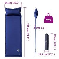 VidaXL Kampeermatras met kussen zelfopblazend 1-persoons marineblauw - thumbnail