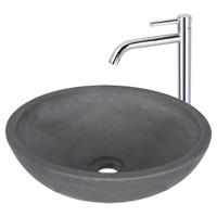 Differnz Ravano fonteinset beton donkergrijs hoge kraan gebogen warm/koud chroom - thumbnail