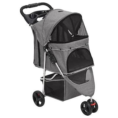 VidaXL Hondenwagen inklapbaar 80x46x98 cm oxford stof grijs VidaXL Hondenwagen inklapbaar 80x46x98 cm oxford stof grijs