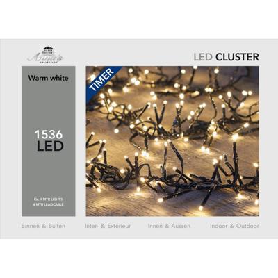 Cluster lights 1536l/9m led warm wit - 4m aanloopsnoer zwart - bi-bui trafo Anna's collection - Annas collection