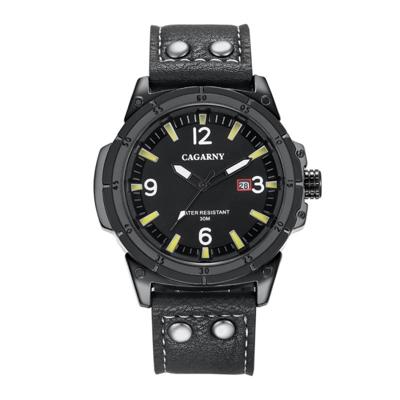 CAGARNY 6853 Fashion waterdichte Quartz beweging polshorloge met lederen Band (gele schaal)