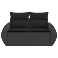 Tuinbank 2-zits met kussens poly rattan zwart - thumbnail