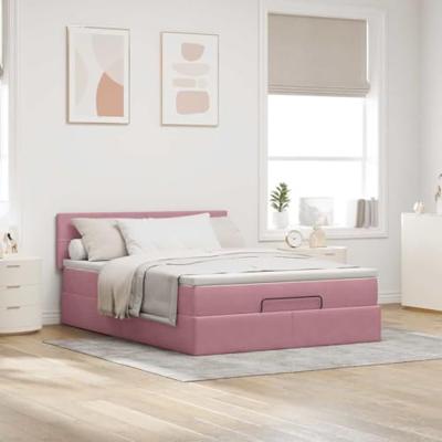 Ottoman bed met matras en LED's 140x190cm fluweel roze