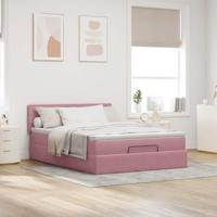 Ottoman bed met matras en LED's 140x190cm fluweel roze - thumbnail