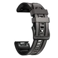 By Qubix - leer + siliconen bandje - Grijs - Compatible met Garmin Fenix 8-51mm - Compatible Garmin bandje - thumbnail