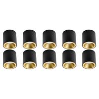 Opbouwspot 10 Pack - Pragmi Cliron Pro - GU10 Fitting - Opbouw Rond - Mat Zwart/Goud - Aluminium - Verdiept - Ø90mm - thumbnail
