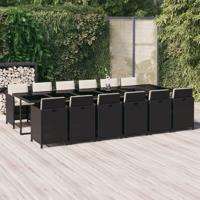 13-delige Tuinset met kussens poly rattan zwart - thumbnail