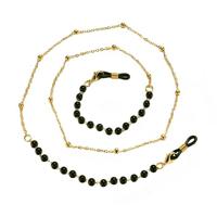 LGT JWLS goudkleurige Zonnebrilkoord voor Dames - met Zwarte Kralen - thumbnail