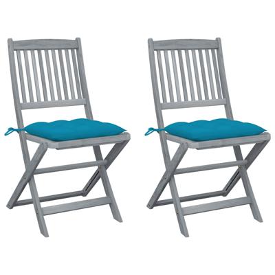 VidaXL Set van 2 klapstoelen met kussens, gemaakt van massief acaciahout.