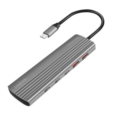 LogiLink UA0415 UA0415 USB-hub 10 poorten USB-A, USB-C (met Power Delivery) USB 3.2 Gen2 10 GBit/s Met aluminium behuizing, Met snellaadpoort Space grijs