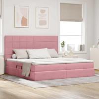Bed met LED -striplichten met opslag Roze 200 x 200 cm Fluweel - thumbnail