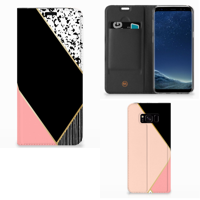 Samsung Galaxy S8 Plus Stand Case Zwart Roze Vormen - thumbnail