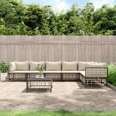 8-delige Loungeset met kussens poly rattan antracietkleurig