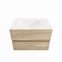 MONDIAZ VICA-DLUX 70cm badmeubel onderkast Washed Oak 2 lades. Inbouw wastafel CLOUD midden zonder kraangat, kleur Ostra. - thumbnail