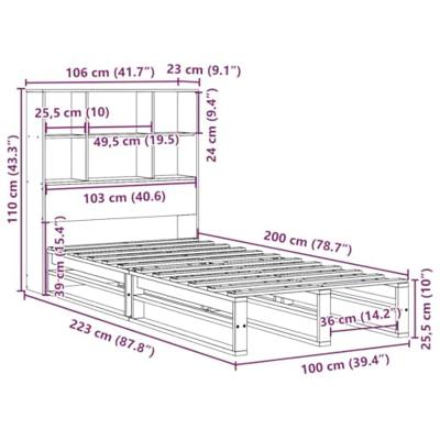 Bed met boekenkast zonder matras hout wasbruin 100x200 cm