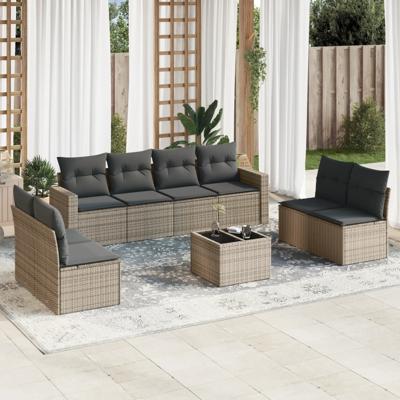 8-delige Loungeset met kussens poly rattan beige