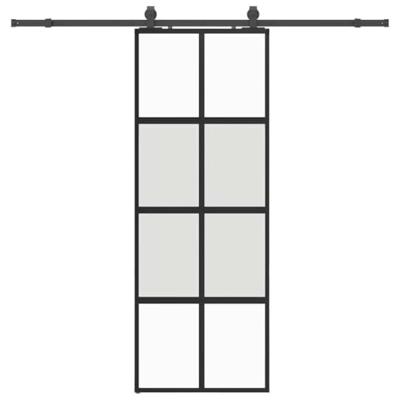 Schuifdeur met beslagset 76x205 cm gehard glas zwart