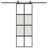 Schuifdeur met beslagset 76x205 cm gehard glas zwart - thumbnail