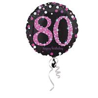 Folieballon 80 Jaar Happy Birthday Pink 43cm - thumbnail