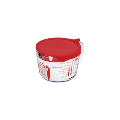 Pyrex Maatbeker glas met deksel 1L - thumbnail