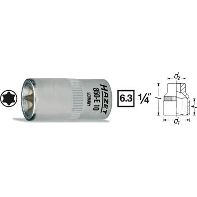 HAZET Dopsleutel 850-E12 · 1/4 inch (6,3 mm) vierkant hol · Buiten-TORX®-profiel · SW E12 HAZET Dopsleutel 850-E12 · 1/4 inch (6,3 mm) vierkant hol · Buiten-TORX®-profiel · SW E12