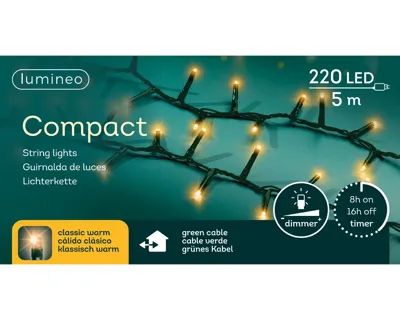 Lumineo Compact Kerstverlichting Binnen/Buiten 5M Groen 220 LEDs Klassiek Warm Dimmer