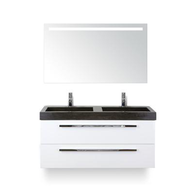 Seville Badmeubelset 120 cm - 2 laden Wit Hoogglans - Wastafel Lucca Dubbel - met Sence Spiegel