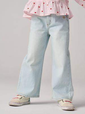 Wijde meisjesjeans gebleekt denim