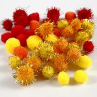 Creativ Company Pompons, d 15+20 mm, oranje, rood, geel, 48 div/ 1 doos - thumbnail