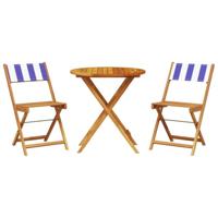 3-delige Bistroset stof en massief hout blauw en wit - thumbnail
