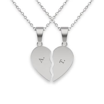Gebroken hart ketting graveren - Zilver