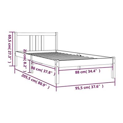 Bedframe massief hout wit 90x200 cm
