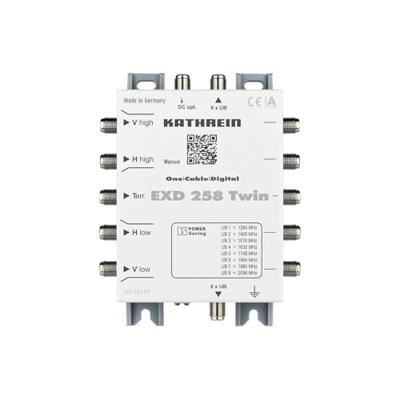 Kathrein EXD 258 Twin Satelliet multiswitch cascade unicable Ingangen (satelliet): 5 (4 satelliet / 1 terrestrisch) Aantal gebruikers: 16