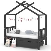 Kinderbedframe met lade grenenhout donkergrijs 70x140 cm - thumbnail