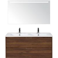 Porto Badmeubelset 120 cm - 2 Laden Walnoot - Keramische Wastafel Wit Slim met Sence Spiegel - thumbnail