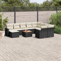 11-delige Loungeset met kussens poly rattan zwart - thumbnail