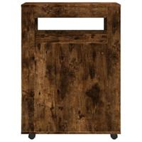 Badkamerkast smal met wielen bewerkt hout gerookt eikenkleurig - thumbnail