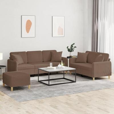 3-delige Loungeset met kussens stof bruin