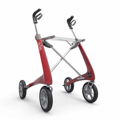 Carbon rollator Ultralight (4,8 kg) | by Acre | kleur: Rood | Lichtgewicht | Omgekeerde handvatten | Lichtste rollator | Soft banden | byAcre