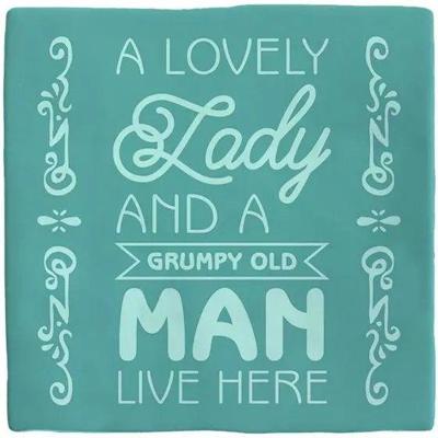 Plenty Gifts tegeltje keramiek lady & man 10x10cm blauw